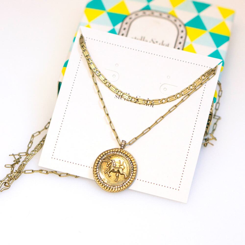 Stella & Dot Heritage Coin Layered Pendant Necklace Gold